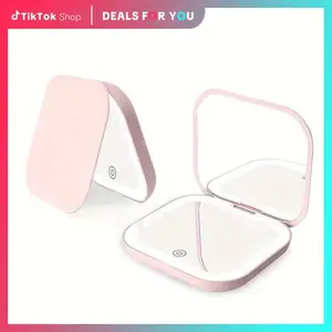 Portable Led Travel Magnification Cosmetic Mirror, 1 Count Rechargeable Luminous Compact Makeup Mirror, Battery Double-Sided Pocket Mirror, Christmas Gift - Bright Led Light, Perfect For Touch-Ups Anytime. Clear, Compact, And Made For Travel