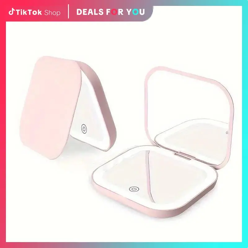Portable Led Travel Magnification Cosmetic Mirror, 1 Count Rechargeable Luminous Compact Makeup Mirror, Battery Double-Sided Pocket Mirror, Christmas Gift - Bright Led Light, Perfect For Touch-Ups Anytime. Clear, Compact, And Made For Travel