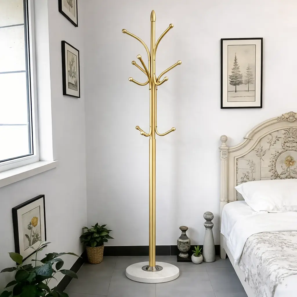 Freestanding Coat Rack with 12 Hooks, Heavy Duty Metal Coat Tree with Marble Base, Space Saving Clothes Stand for Entryway & Bedroom