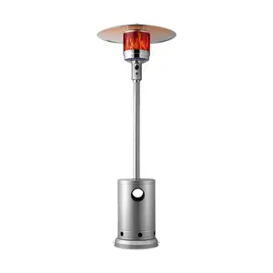 VEVOR Patio Heater for Outdoor Use, 50000BTU Propane Heater Tall Hammered With Round Table Design, Metal Burner and Wheels, Fixed Outdoor Patio Flame Heater for Patio, Party, Backyard, Garden, Silver
