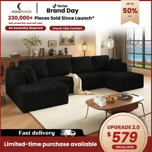 【3 or 2 Packages Shipped】135" 108" U-shaped Modular Sectional Sofa, Compressed Corduroy Fabric, Modern Style Living Room Sofa Bed, Space-Saving Recliner Design - Convertible Corduroy Sectional Sofa