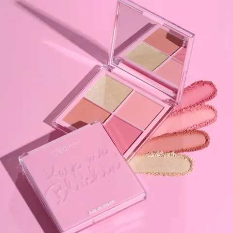 Beauty Creations Keep Me Blushing 4-Pan Pink Blush Palette, Blendable Cosmetics Makeup Products, Radiant Peach Shades for Soft Glam Glowup Looks