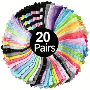 20-Pair Pack Women's Candy-Colored Heart Stripe Casual Striped Ankle Socks, Multi-Color