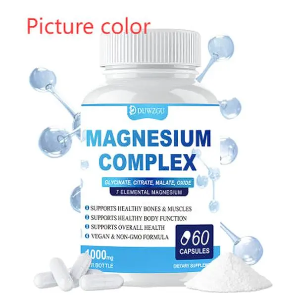 Vegan Unisex Magnesium Complex Capsules - 60 Count Blend of Magnesium Citrate, Glycinate, Malate - General Use Sports & Outdoor Fitness Aid for Muscle Repair, Bone Health