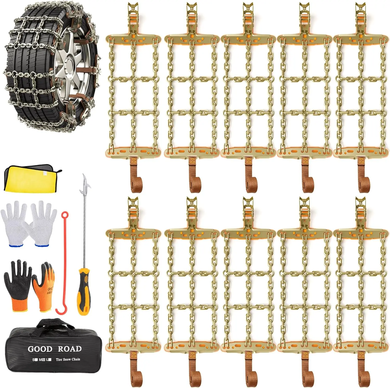 Snow Chains, Tire Chains with Thickened Manganese Steel for   SUV in Ice, Sand and Mud(8 Packs, Tire Width 195-235mm)