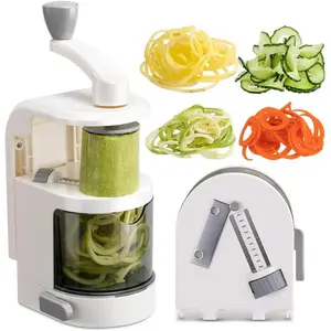 4-IN-1 Rotating Blade Vegetable Spiralizer Zucchini Noodle Maker with Strong Suction Cup Spiral Vegetable Cutter Slicer - White