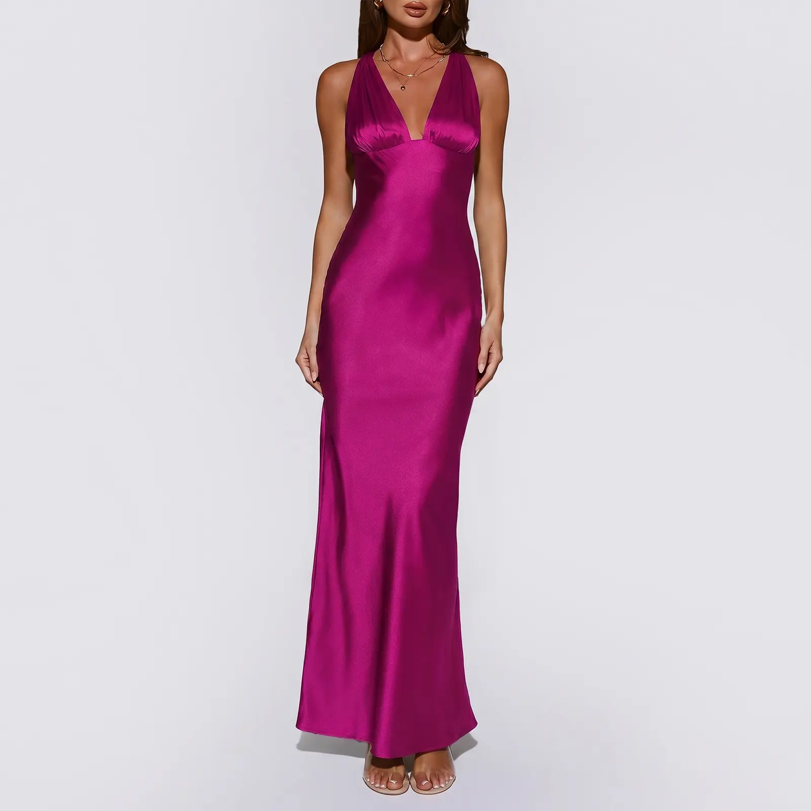Hello Molly Polished Affair Satin Maxi Dress Berry Wedding Guest Dress
