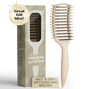 Curl Defining Brush, Hollow Out Design Curly Hair Brush, Vented Hair Brush for Detangling, Shaping and Defining Curls For Women and Men Less Pulling
