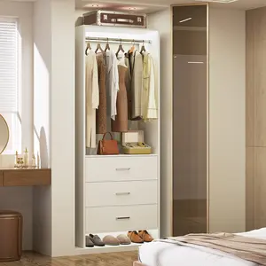 Cyclysio 24''W Closet System with 3 Wood Drawers and Hanging Rod, Freestanding 2FT Walk-in Closet Organizer System Modular Wardrobe For Small Space