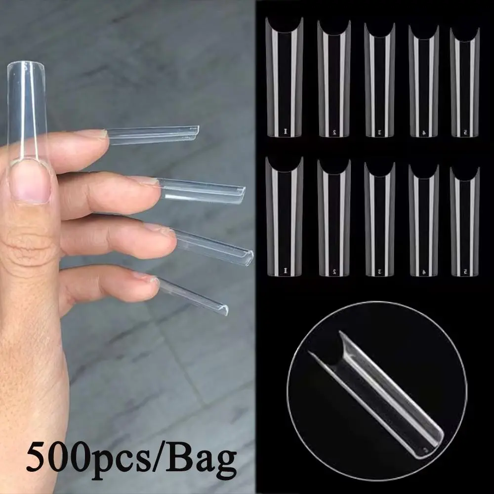 500pcs XXL C-curve Acrylic Fake Tips Square Extra long Water pipe 10 Sizes Fake nails transparent Professional Manicure Tip