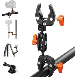 K&F CONCEPT Double Super Clamp Camera Mount - 1/4" Threads Metal Clamp with 60mm Anti-Slip Silicone Grips, Camera Accessories for DSLR, Smartphone, Pole