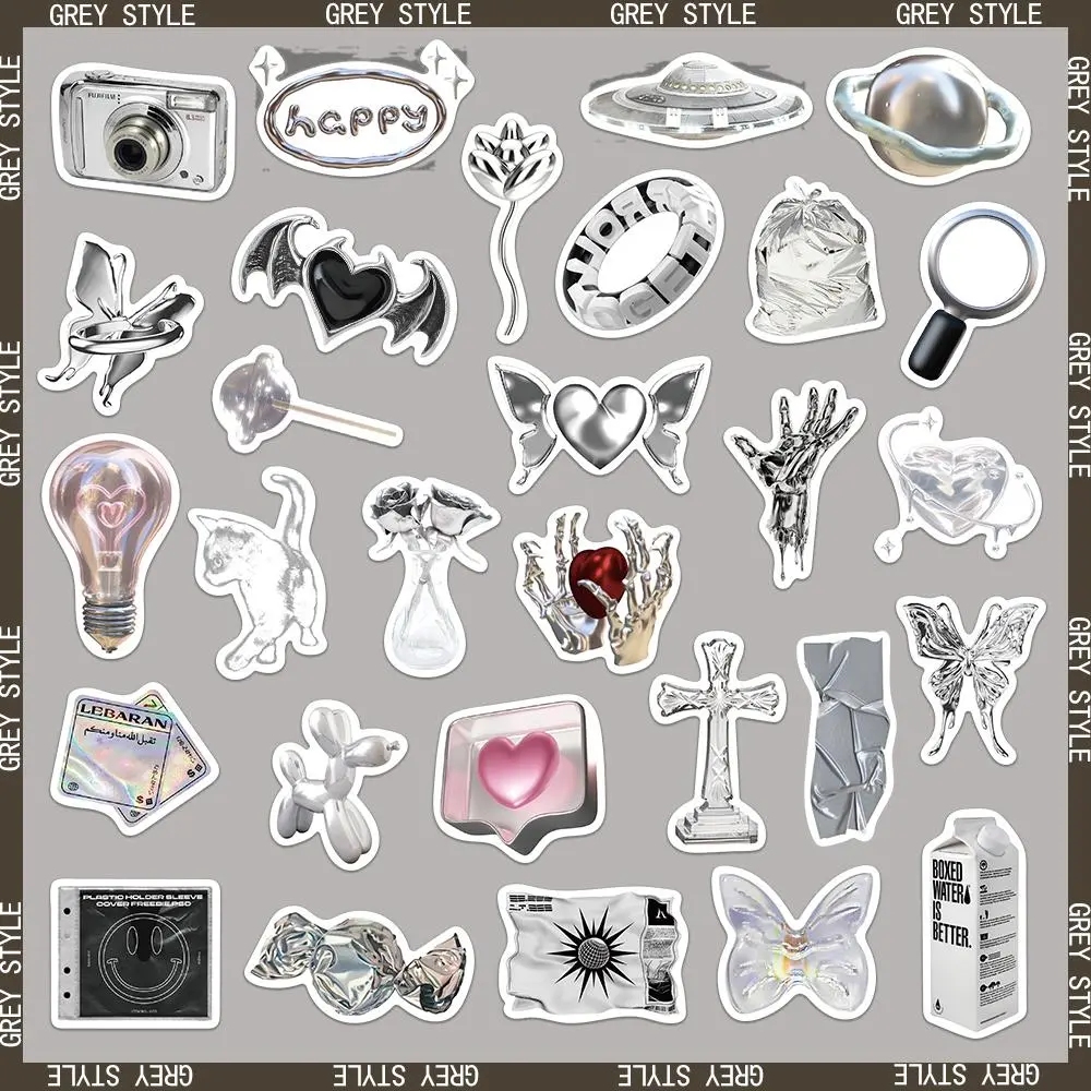 Silver Themed Sticker, 66/1320pcs Self Adhesive Decorative Sticker, DIY Decals for Water Bottle, Laptop, Phone Case, Scrapbooking, Journal Making, Ornaments, Stickers For Scrapbooking