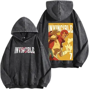 Invincible S4 Conquest Washed Hoodie Vintage Black, Superhero Comic Anime Inspired Streetwear, Omni Power Character Fan Apparel 2026