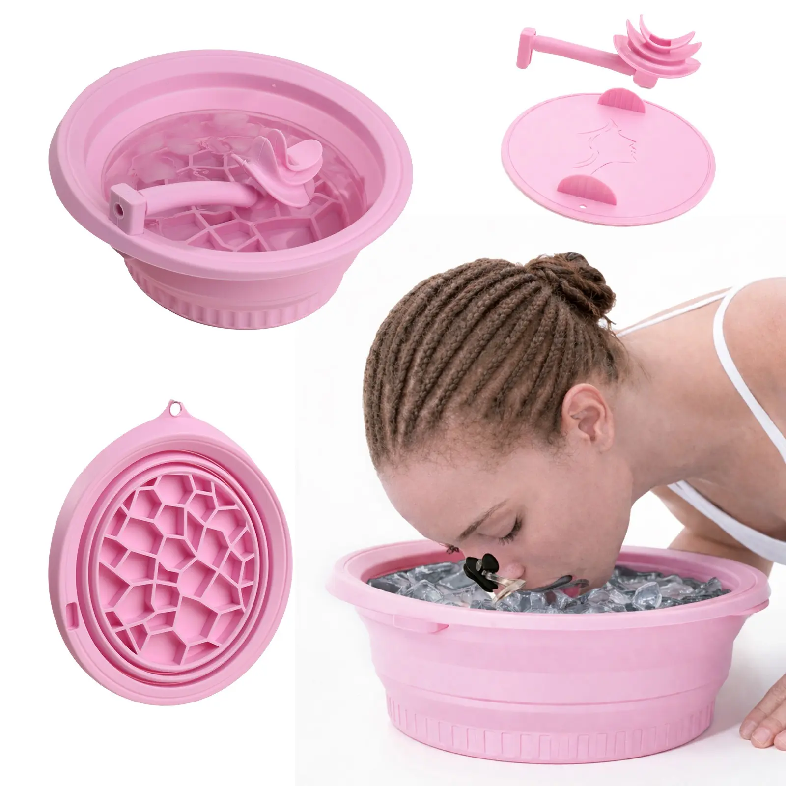 Facial Beauty Ice Basin with Breathing Tube, Silicone Foldable Face Wash Grid, Home Use Ice Basin for Skincare, Face Cleansing Nets, Facial Care Tools