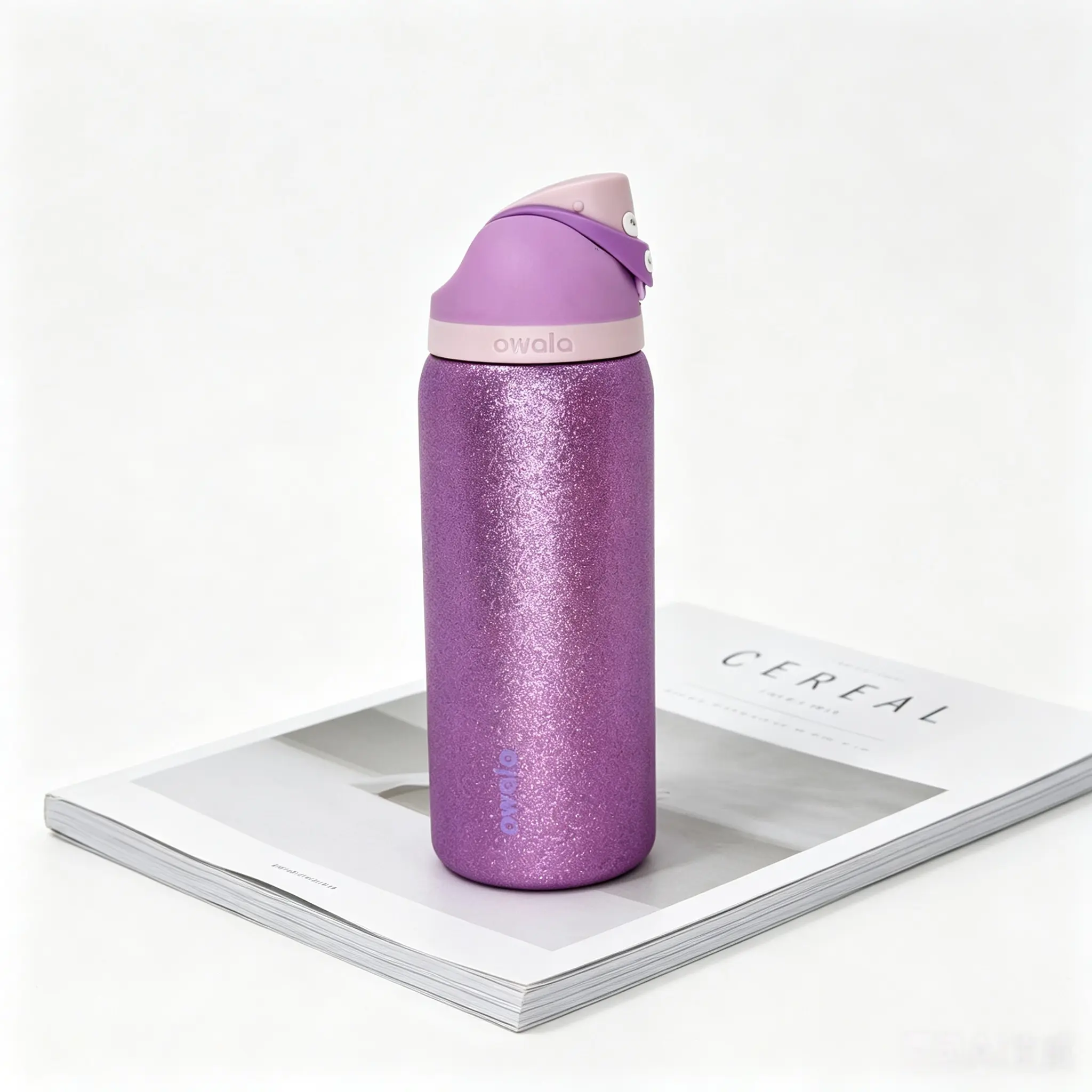 Owala 32oz Stainless Steel Insulated Water Bottle, Shiny Purple Glitter Finish, Leak Proof Push Button Flip Lid, 24 Hours Cold Retention, Portable Carry Loop, Travel Tumbler for Gym, School, Road Trip, Outdoor & Daily Hydration