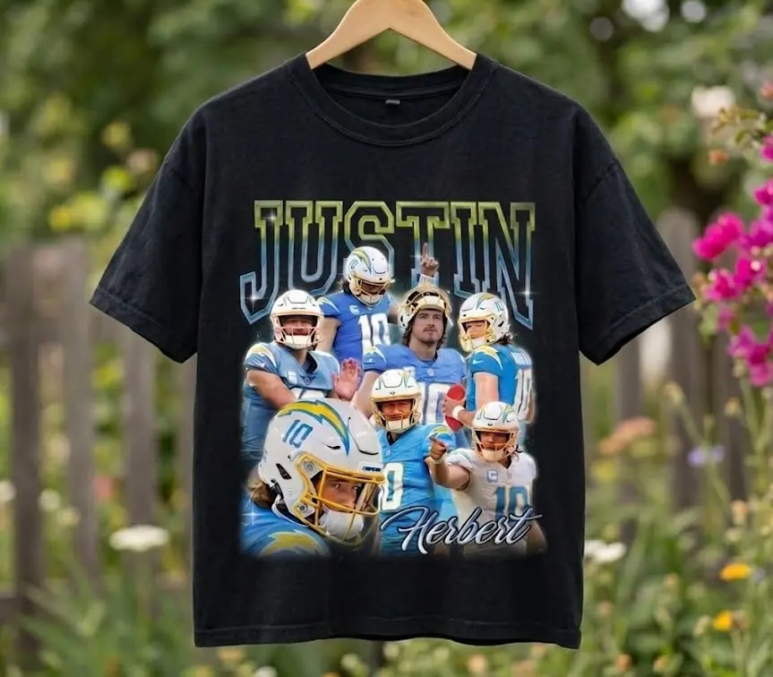 Justin Herbert Tshirt Unisex for Men and Women | Vintage Graphic Tee | Game Day Fan Shirt | 90s Style Athletic Graphic
