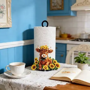 Cute Highland Cow Sunflower Paper Holder, Farmhouse Style Kitchen Decor, Rustic Touch, Practical, Unique Fun Cow and Sunflower Design, Countertop Paper Holder for Home Kitchen Storage and Holiday Decoration