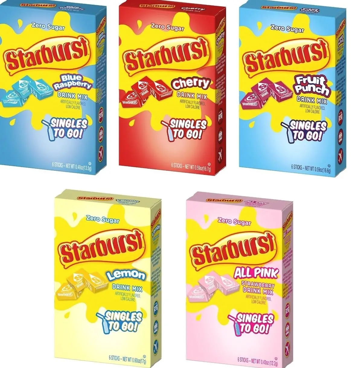 Starburst Singles to Go Variety Pack: All 5 Flavors (Raspberry, Cherry, Fruit Punch, Strawberry and Lemon) - 1 Box Each