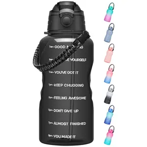 Motivational Sports Water Bottle, 128oz (3.8L) Large Capacity, BPA-Free, Leak-Proof, Portable Reusable Washable, Time Markers, Soft Straw Nozzle, 1-Click Lock Lid, Detachable Strap, for Workouts, Daily Hydration