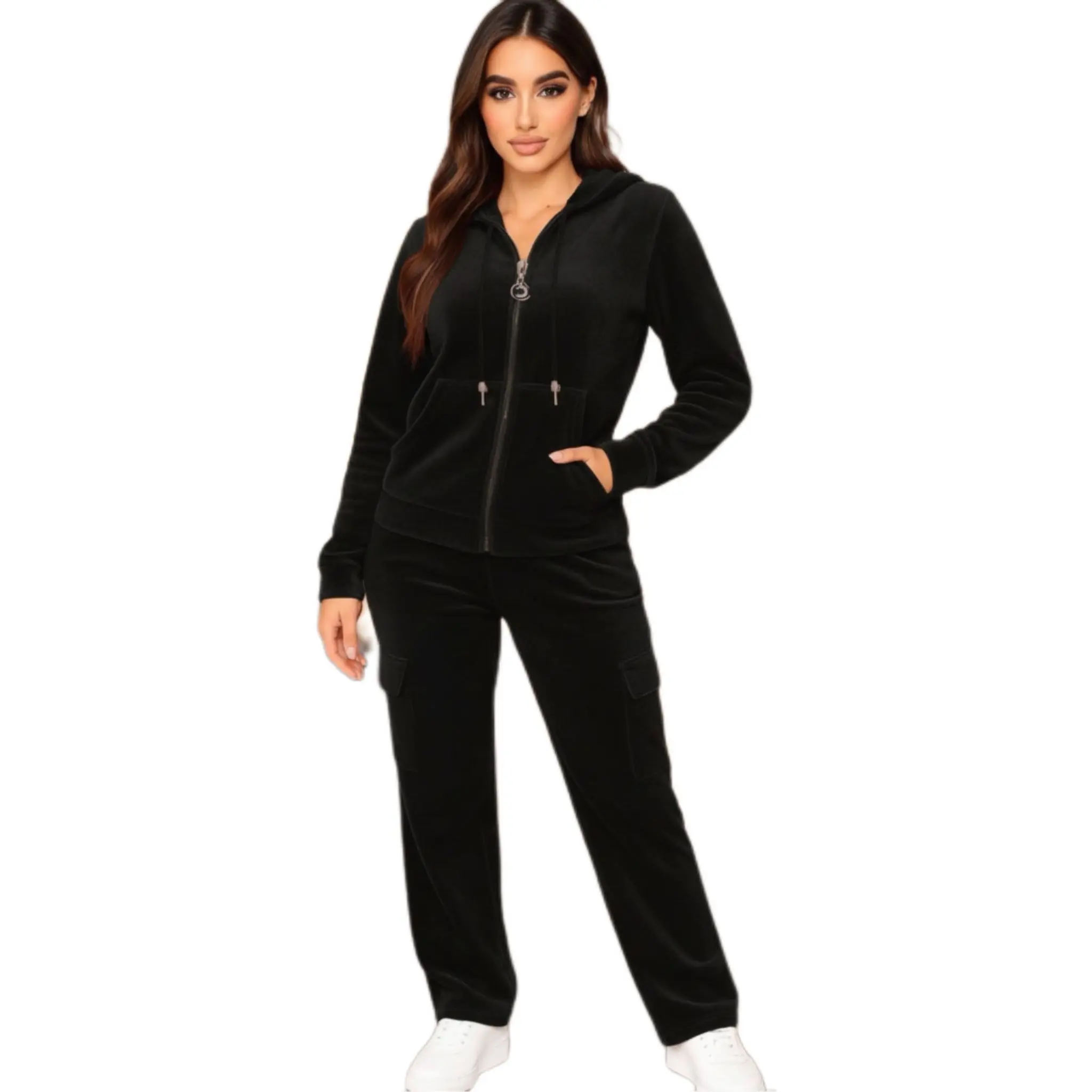 Cargo Velour Set 2 Pieces Women's All Seasons Pants and Jacket Set