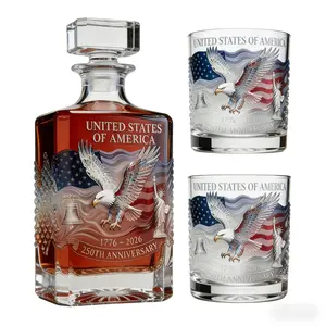 American 1776-2026 250th Anniversary Whiskey Decanter & Glass Set, Food-Safe Glass for Bourbon, Scotch & Wine, Father's Day & July 4th Present, Home Bar Tabletop Decor, Collectible Keepsake
