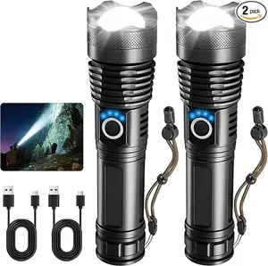 2PACKS High Lumen Rechargeable LED Flashlights Ultra-Bright Flashlights 5 Modes With COB Light Tactical Accessories,Zoom-able Torch Handheld Flashlight，For Outdoor Emergency Signaling Backyard BBQ Adjust Brightness Labor Day spotlight