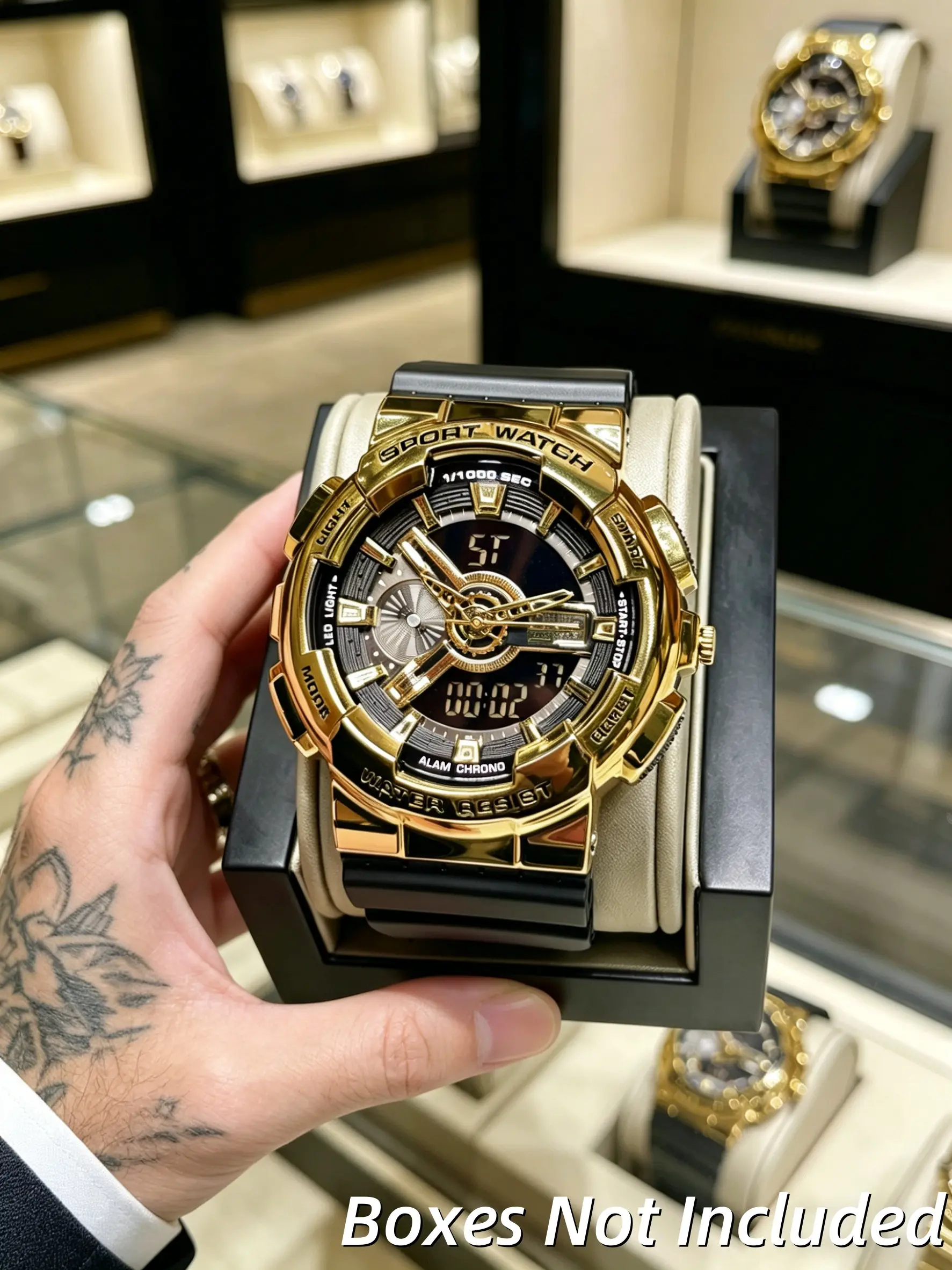 Trendy Casual Electronic Watch, Fashionable Waterproof Wristwatch, Case Dial Dual Display, Men's Multifunctional Waterproof Night Light Sports Wristwatch, Luminous Analog Watch