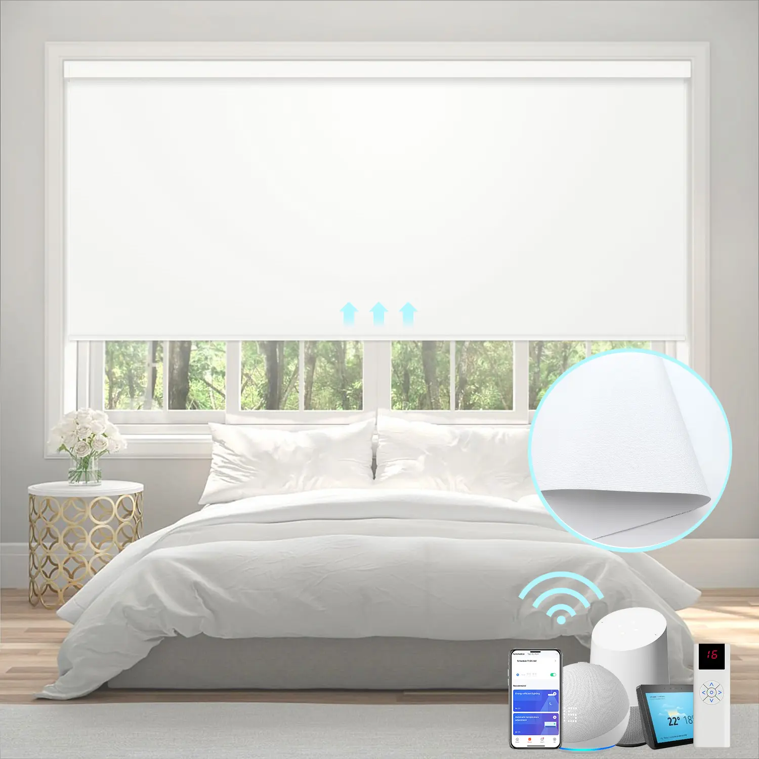 Motorized Roller Shades - Remote Control, 20"-37" in Width, 36w-72h, 72 Inches Customised Inside Mount Smart Blinds, Blackout Waterproof Flat Weave Fabric, Fade-Resistant Look