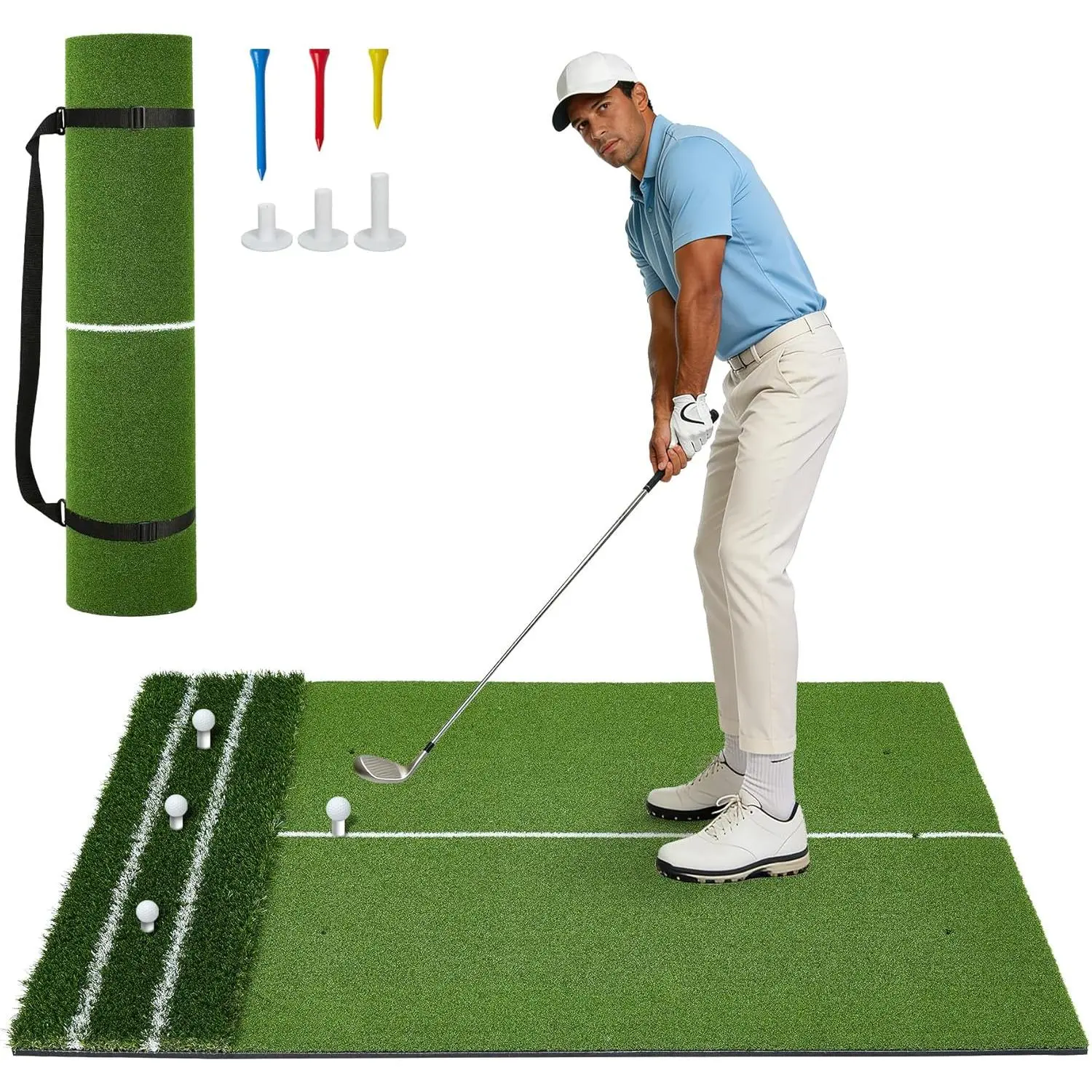 5x4ft Dual Turf Golf Hitting Mat Thickened Golf Practice Mat 45mm 22mm Cushion for Indoor Outdoor Use Alignment Angle of Approach Aid Golf Simulator Mat Driving Chipping Pad Gifts for Men Dad