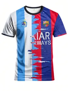 Argentina Barcelona World Cup Men's Football Jersey, Comfortable Sport Short Sleeve Top, Casual Round Neck Shirt for Fans, Sports Top