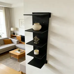 Modern Black Wall-Mounted Storage Shelf Floating Bookshelf Design, Durable PVC Material, 5-Layer Storage, Easy to Install without Metal Tubes, 30.7 Inches High, Space-Saving, Suitable for Bedroom, Living Room, Entrance, Wall Mounted Organizer (DM148B)