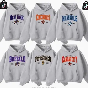 [Sale off 50%] Vintage All Team Football Mascot Hoodie Sport Grey, Throwback Est. Year Graphic Pullover DG1