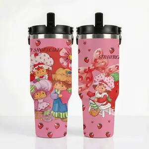 Retro Strawberry Girl Pattern 30oz Tumbler |   Nostalgic 80s Aesthetic Gift for Women, Car Friendly Travel Mug, Keep Cold 24H Perfect Mother's Day gift