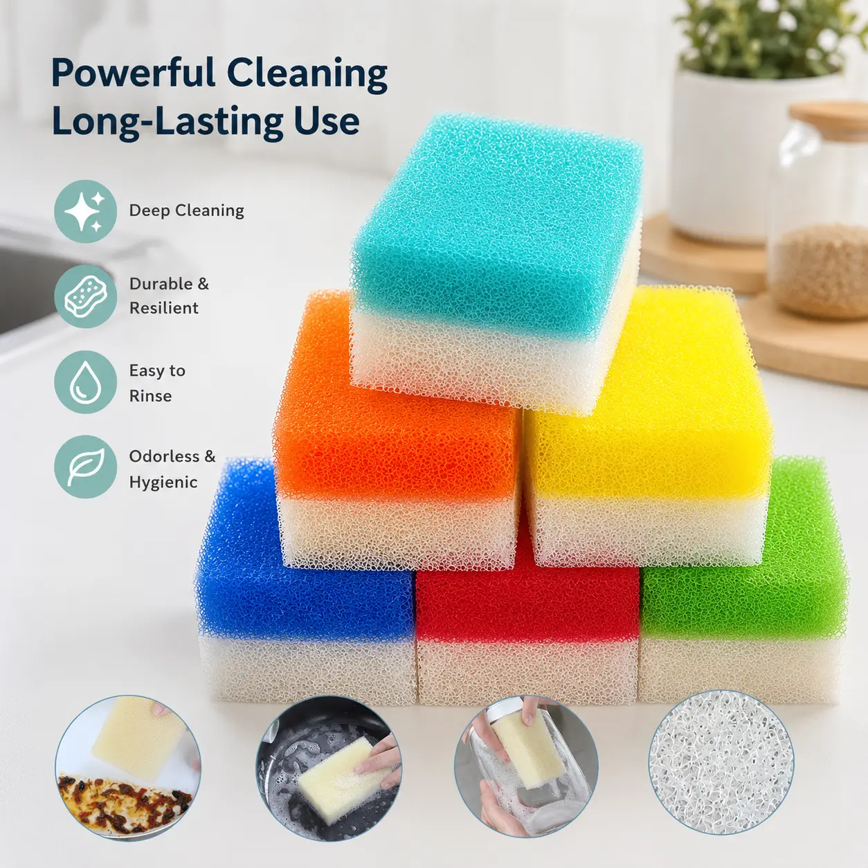 Porous Foam Cleaning Sponge - 1 Piece, Random Color Foam Sponges & Scouring Pads for Kitchen Dish, Pot, Cup Cleaning, Smooth
