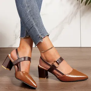 2026 Spring/Summer New Arrivals: Women's Pointed-Toe Block-Heel Pumps — Closed-Toe Mid-Heel Shoes with Single-Strap Buckle — High-Heel Sandals