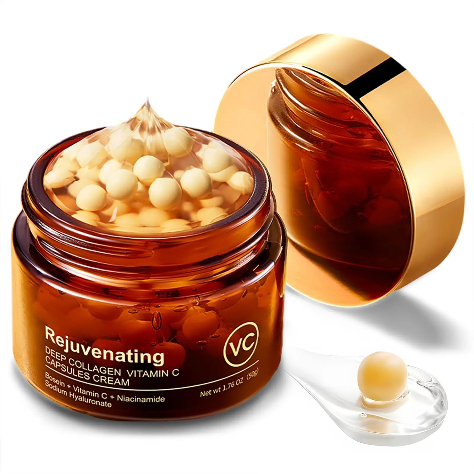 SADOER Rejuvenating VC Collagen Cream Capsule Cream with Deep Vitamin CLiposome Vitamin C Golden Capsule forRadiance Firm-Looking Skin HydratingGlow Gel Texture