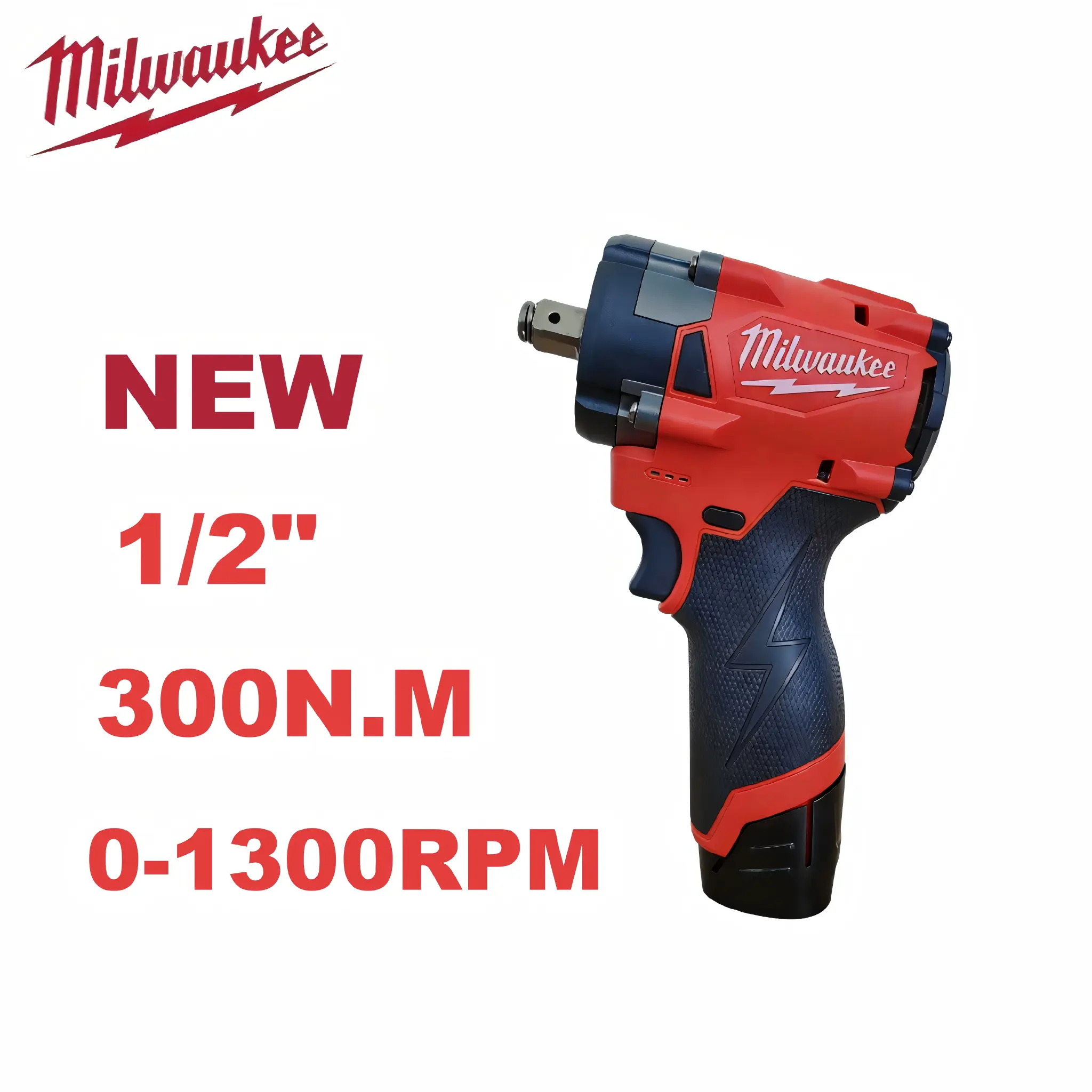 Milwaukee 300N.m Torque 1/2" Socket Drive Cordless Impact Wrench - Portable Hand Tool with 0 to 1300 RPM Variable Speed, Durable Build, Balanced Center of Gravity, Narrow-Space Reach, Includes a Battery a Charger and Tool for Mechanics, DIY Repair, Mechan