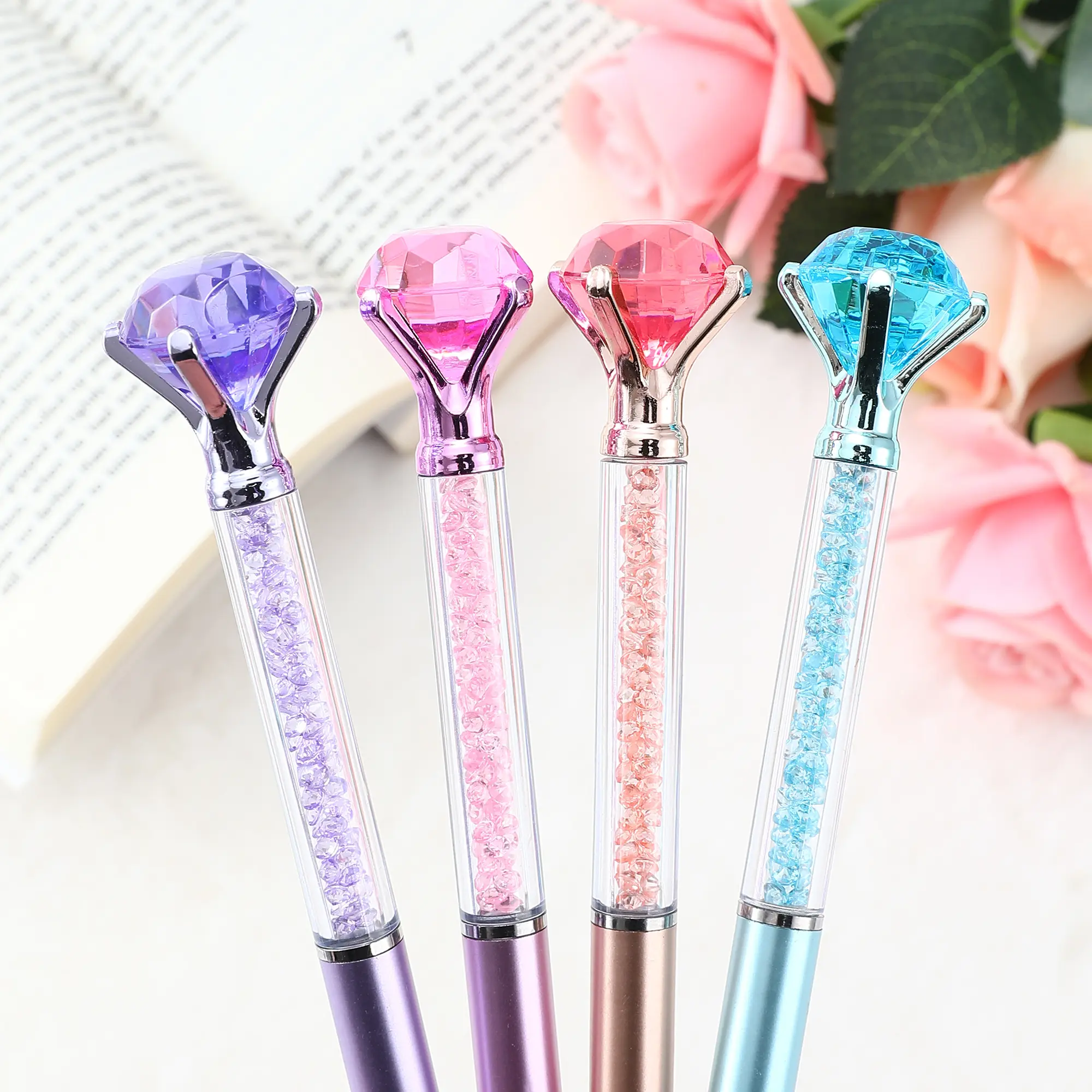 24-Piece Large Crystal Diamond Ballpoint Pens, Black Rhinestone-Decorated Office Stationery, Ideal for Back to School & Wedding Gifts