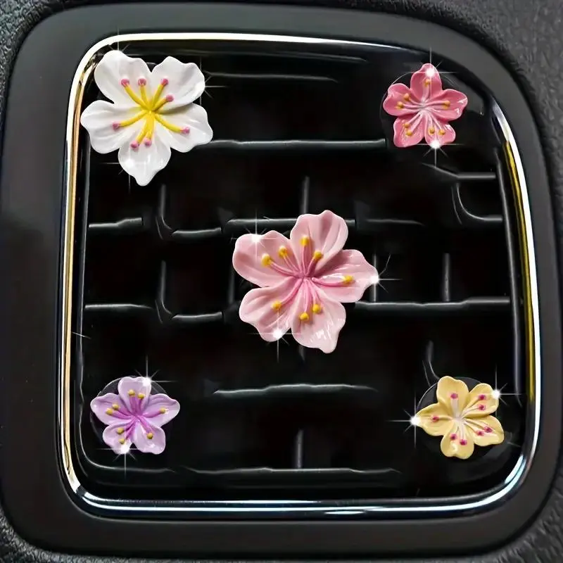 Cute Flower Design Car Air Freshener Clip, 5pcs/Set Air Outlet Decoration, Car Interior Fragrance Accessory for Women & Girls, Car Perfume Clip, Car Scents