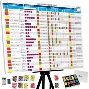 PMXBOARD Portfolio Management Board Set 44"x22.5" Magnetic Dry Erase Tracker with Easel 660 Status Magnets for Strategic Overview