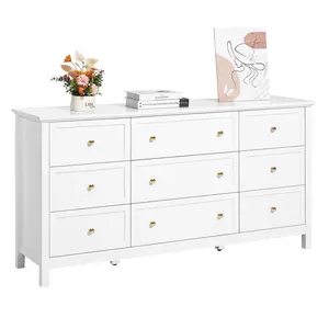 【FathersDayGift】VEVOR 9 Drawer Dresser,  , Wooden Chest of Drawers with Sliding and Anti-tip Device, Retro Minimalist Dresser Chest, Closet Storage TV Stand Organizer for Living Room, Hallway, Bedroom, Entryway, White