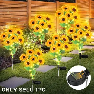 Solar Powered Outdoor Lawn Light, 6 Head Sunflower Solar Garden Lamp, Solar Landscape Lights, Ideal for Yard Decoration Wooden Post Lights