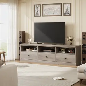 TV Stand for in TV, Entertainment Center with Storage Drawer, Mid-Century Modern TV Console with Open Shelves, 70 in Media TV Cabinet for Living Room, Bedroom