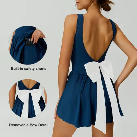 TIMEOFF Women's Soft Elastic Sleeveless Active Sports Clothing Set - Breathable, Lightweight, Smocked Waist, Flared Leg, Removable Bow, 2 Looks, Cool V-Back, Back-V Elegance, Deep-Cut Strapless Fitted Jumpsuit Skirt, Chic Design