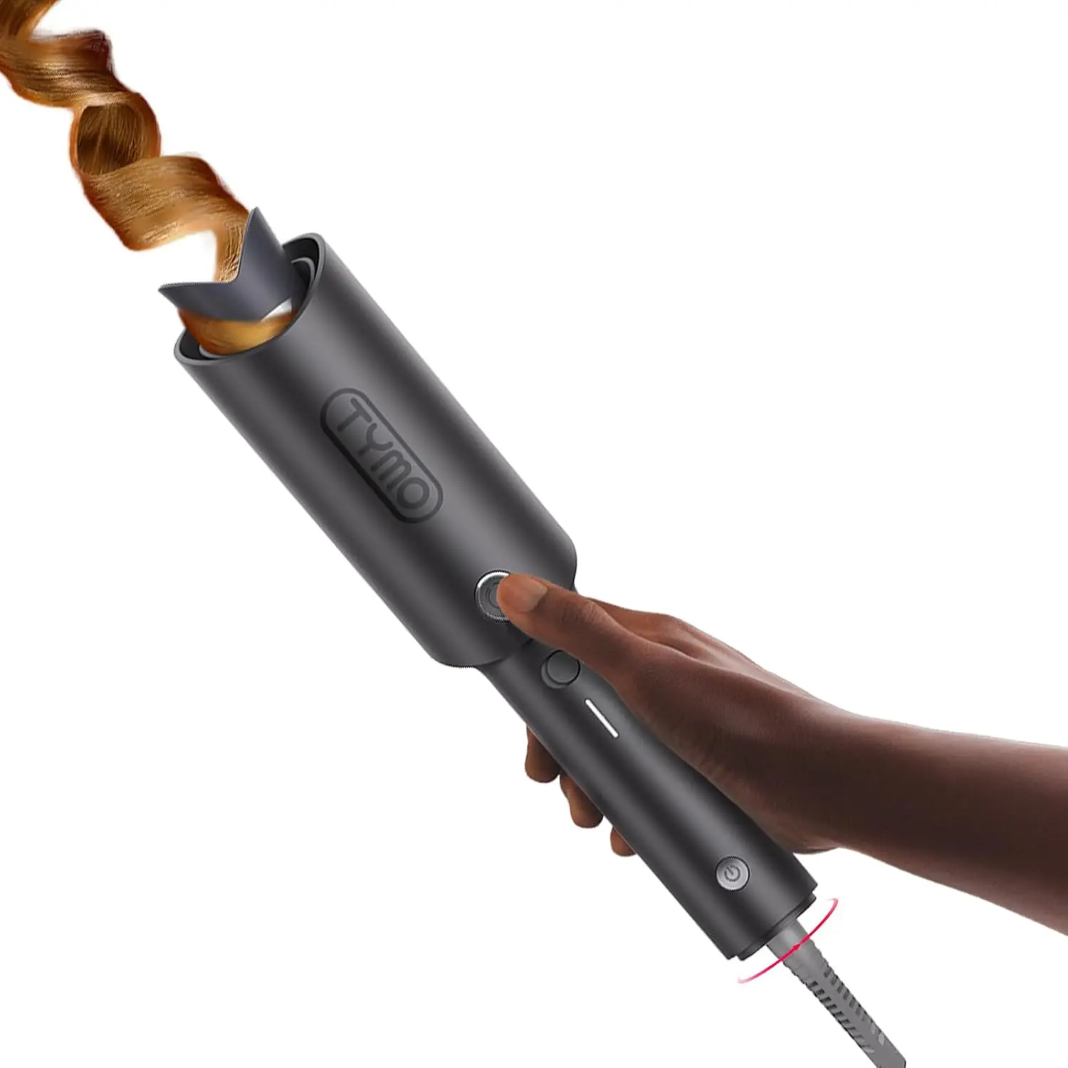 TYMO Automatic Rotating Curling Iron - TYMO CURLPRO Beach Waves Curling Wand, Portable Hair Curler, 500 Million Ionic, Dual Voltage & Lightweight for Travel, Ceramic Coating, 1 1/4 Inch, Pink