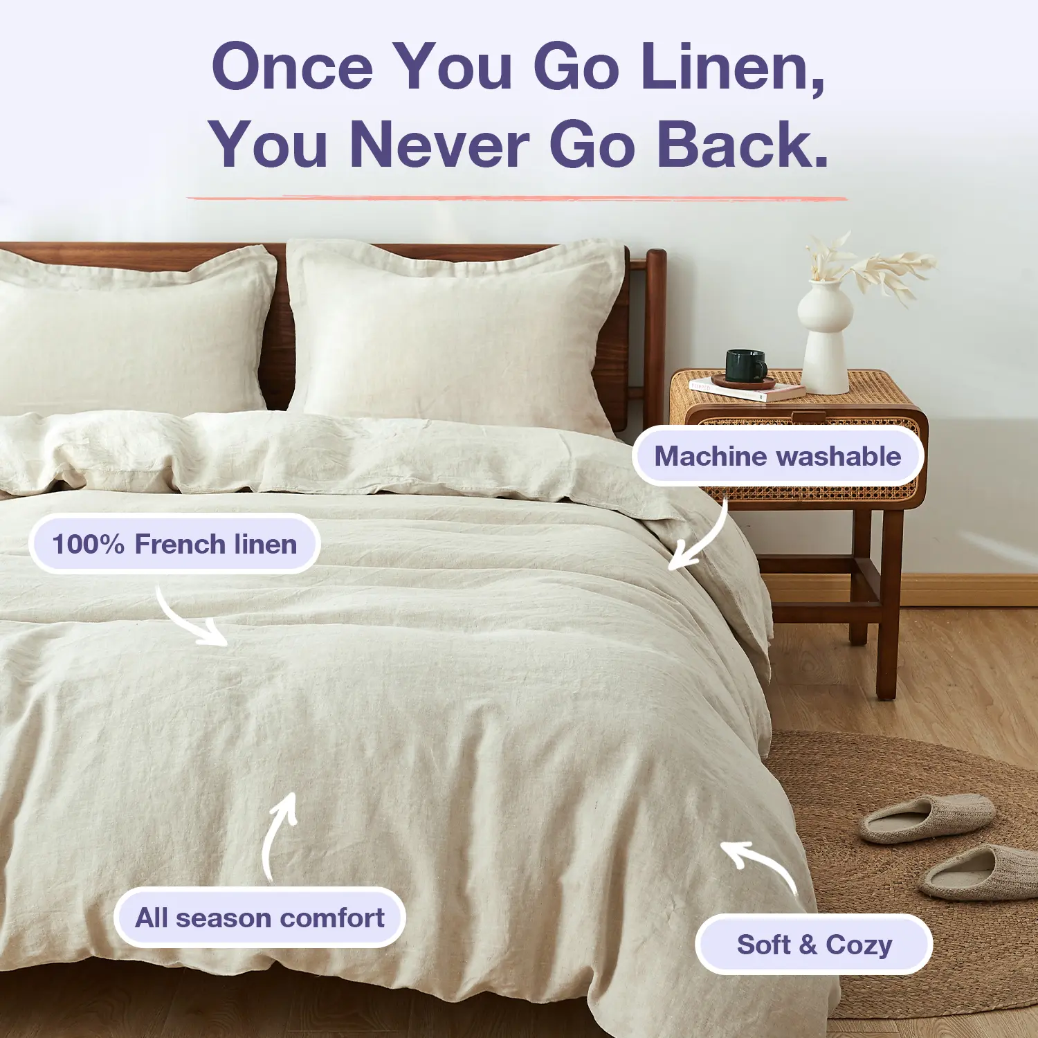 Simple&Opulence 100% Linen Duvet Cover Set, Pure Natural French Flax Duvet Cover, Breathable Soft Comfy Linen Bedding Comforter Cover with Pillowcase, memorial day,summerwins,back to school,back to school shopping,home decor, tiktokshopsummersale