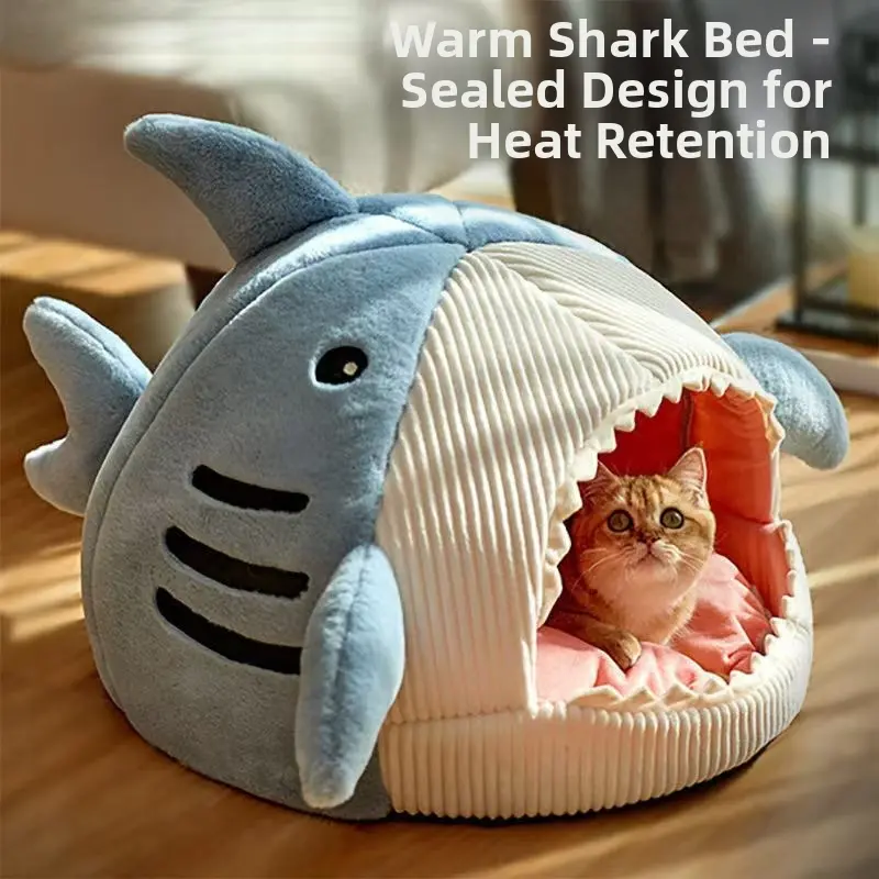 Cute Shark Shape Soft Breathable Pet Bed Pad for Dogs and Cats, All-Season Sleeping Mat, Winter Warm Type, Fabric Material