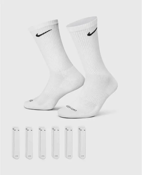Nike Men's Everyday Plus White Crew Socks Size Medium 6 Pack
