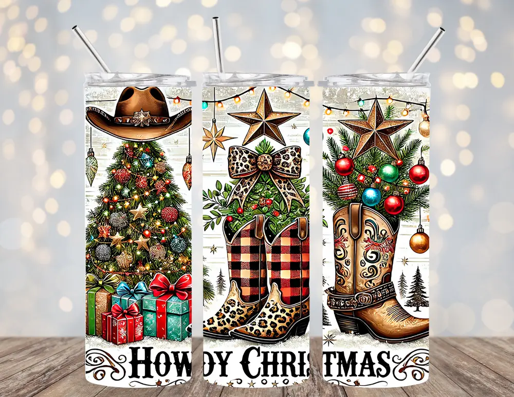 20 OZ CHRISTMAS & WINTER INSULATED SKINNY TUMBLER W/ STRAW & RUBBER BOTTOM
