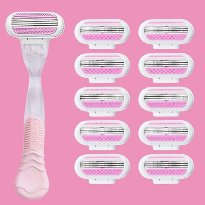 Women Safety Razor, Three-Blade Design, Ideal for Easy Hair Removal, Body Hair Removal & Thigh Trimming, Portable Shaving, Replaceable Blades, Hair Removal Product, Body Hair Remover